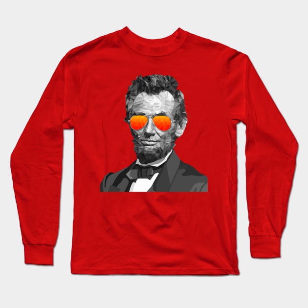 Low Poly Abe Lincoln with Sunglasses Long Sleeve T-Shirt by SchaubDesign